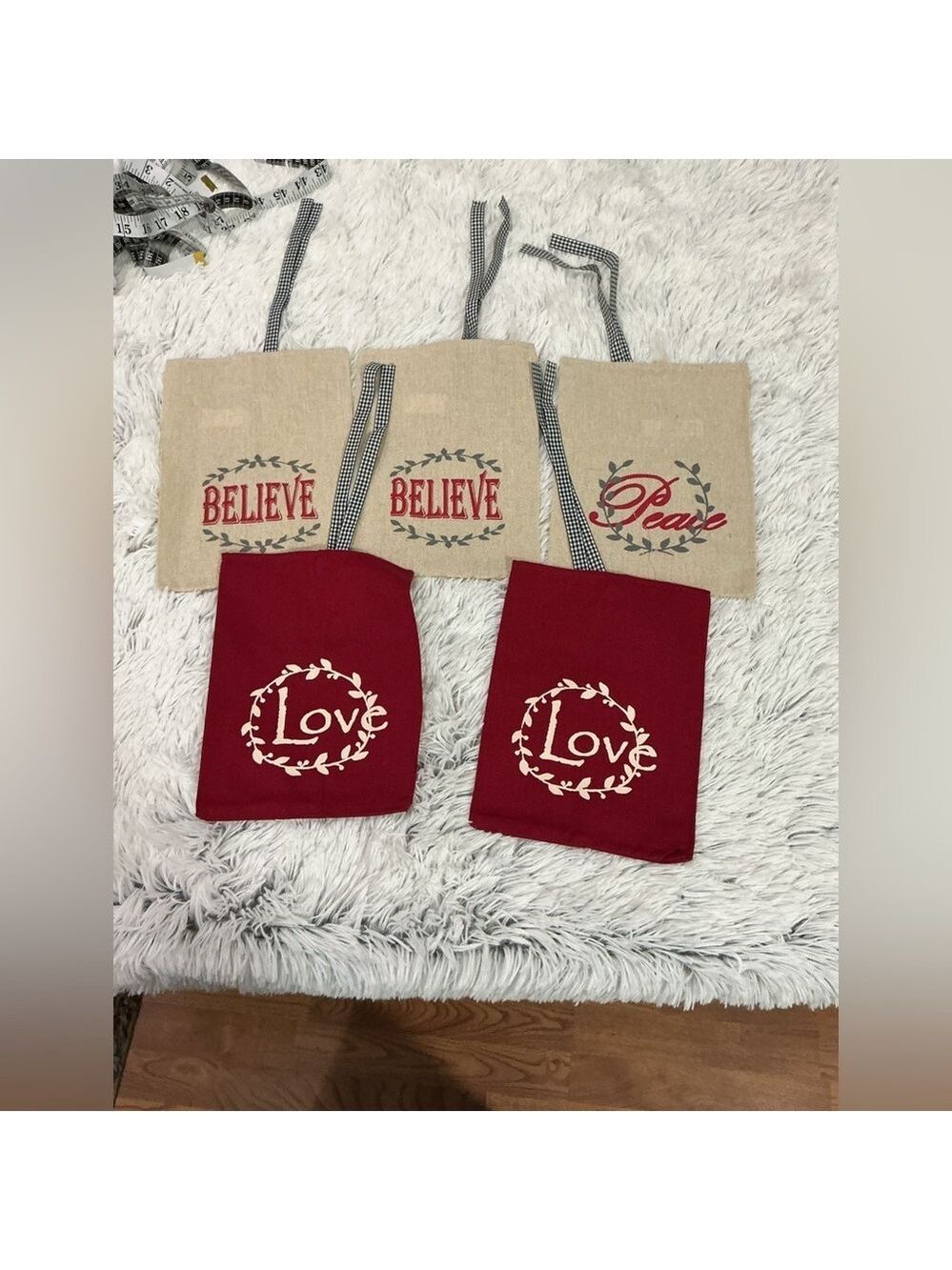 Collections Etc burlap holiday gift bags with 3 different patterns